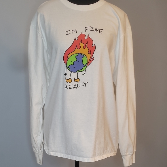 A-LAB White Graphic Long Sleeve Tee Earth On Fire - Picture 1 of 3